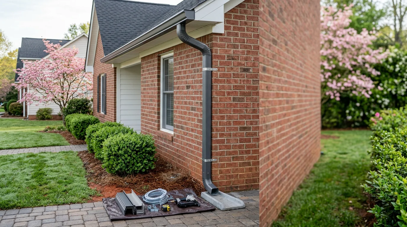 Gutter installation on a home in Simpsonville, South Carolina