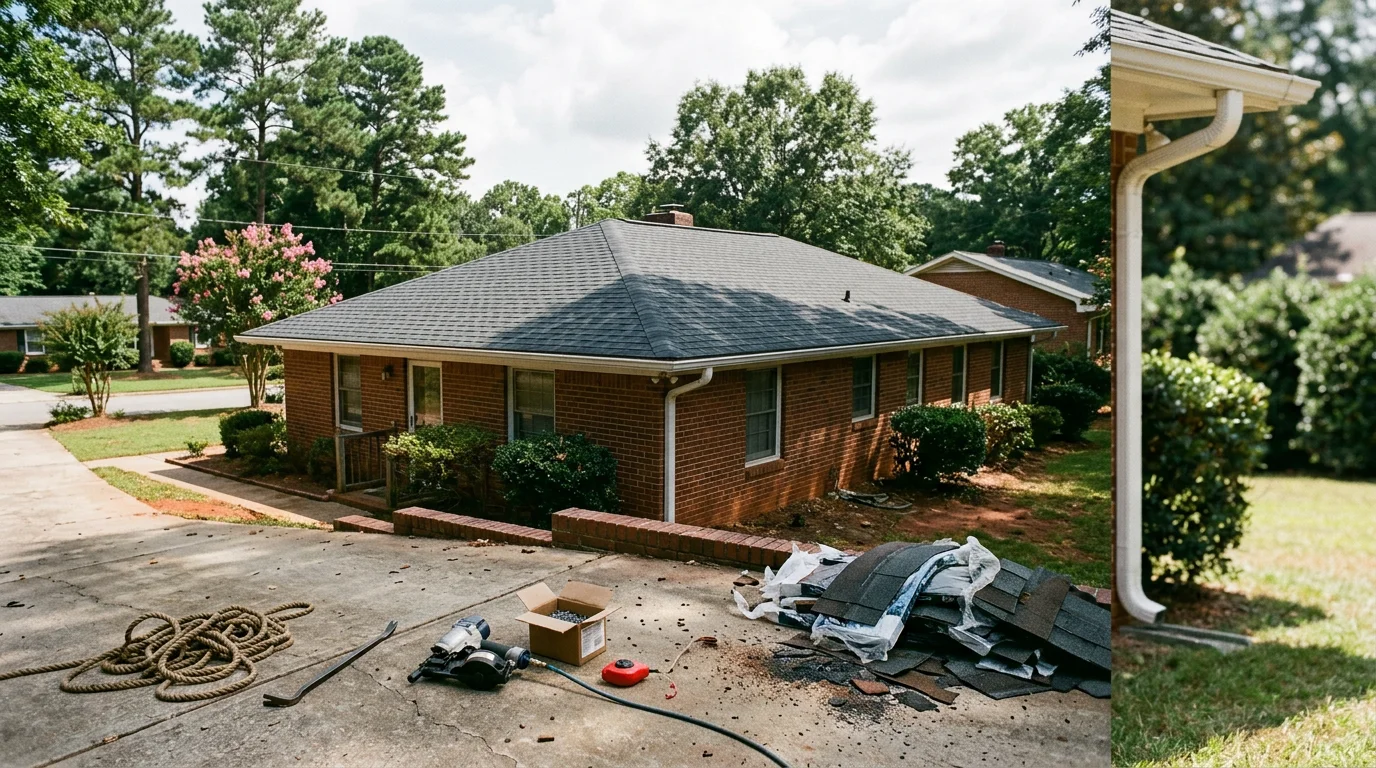 Real Roof crew working on a residential roof in Simpsonville, South Carolina